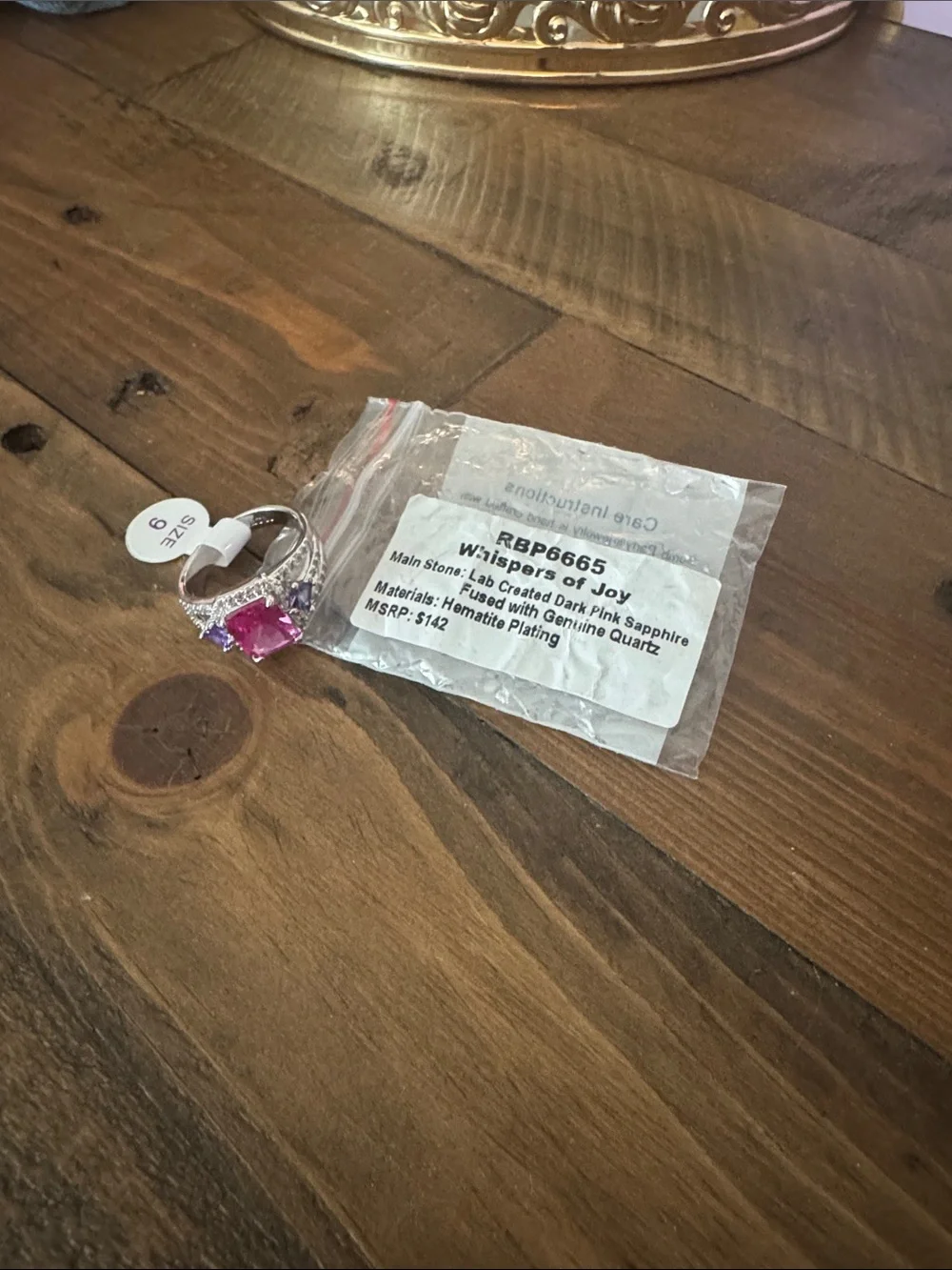 Whispers of Joy Silver Ring with Pink Sapphire size 9